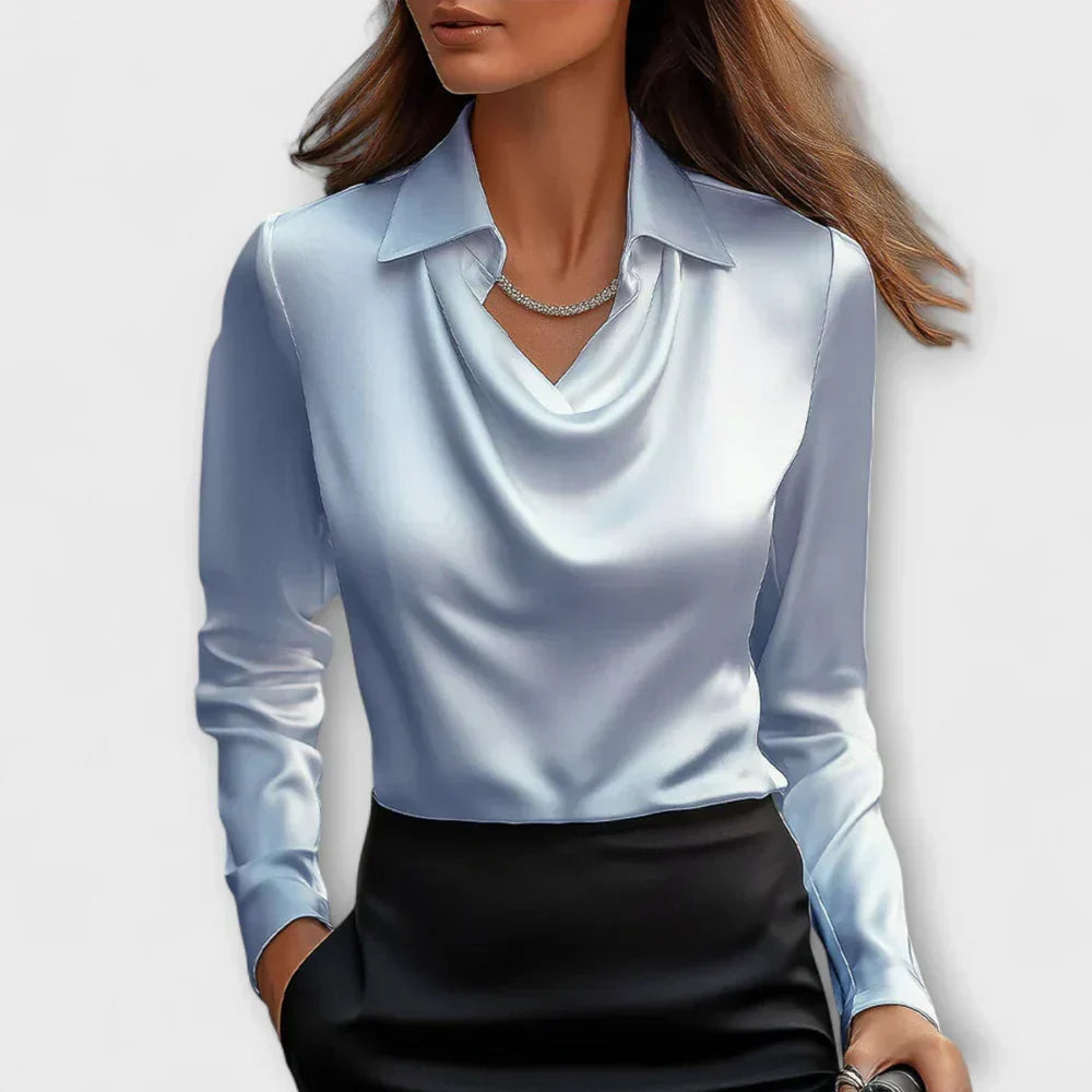 Draped Cowl Neck Long Sleeve Satin Blouse 4