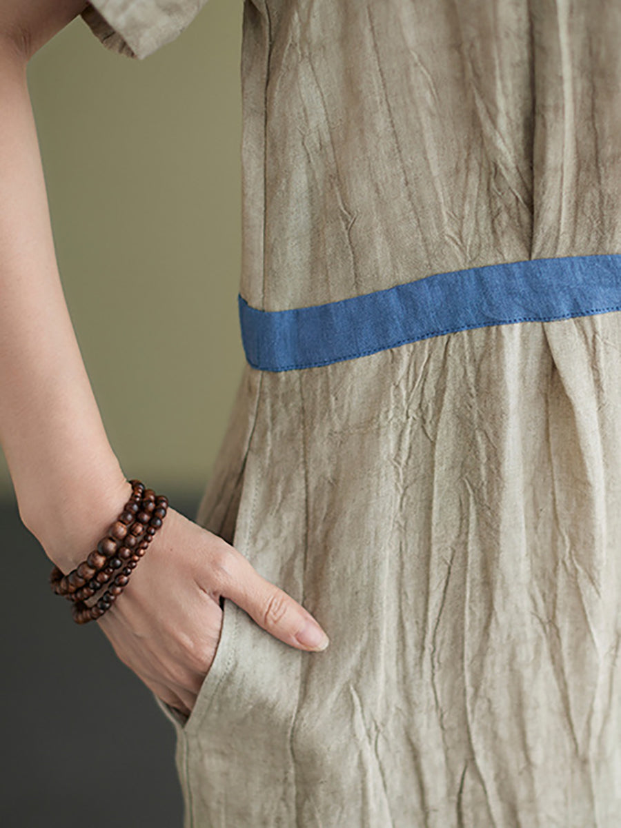 Textured Round Neck Short Sleeve Loose A-Line Maxi Dress - View 7
