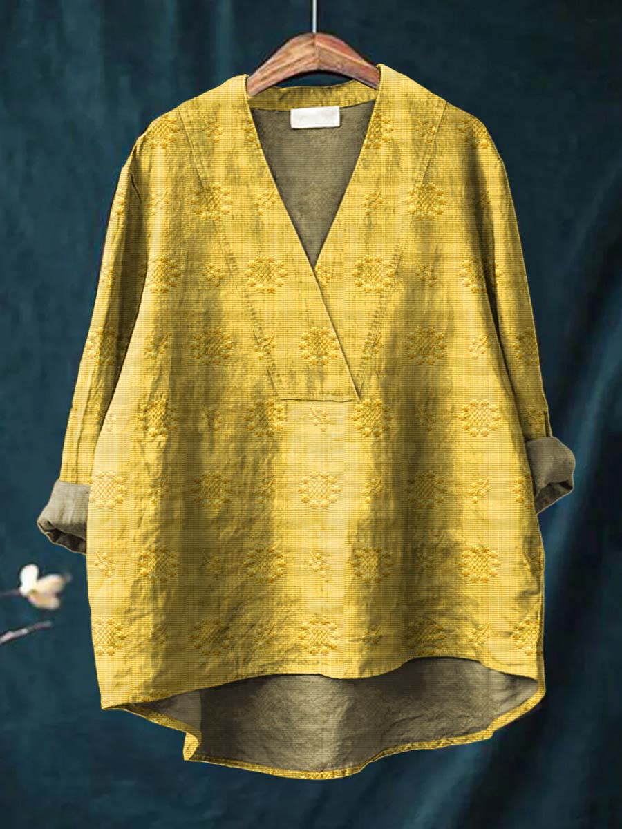 V-Neck Quarter Sleeve Eyelet Embroidered Tunic Top 7