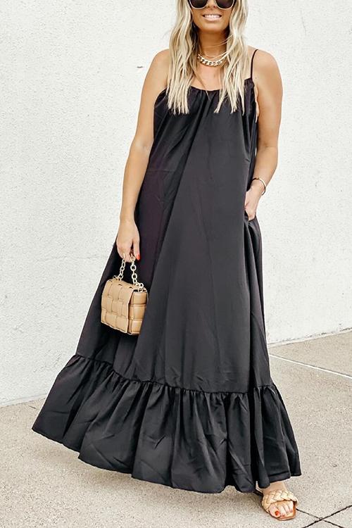 Spaghetti Strap V-Neck Tiered Ruffle Hem Maxi Dress - View 9