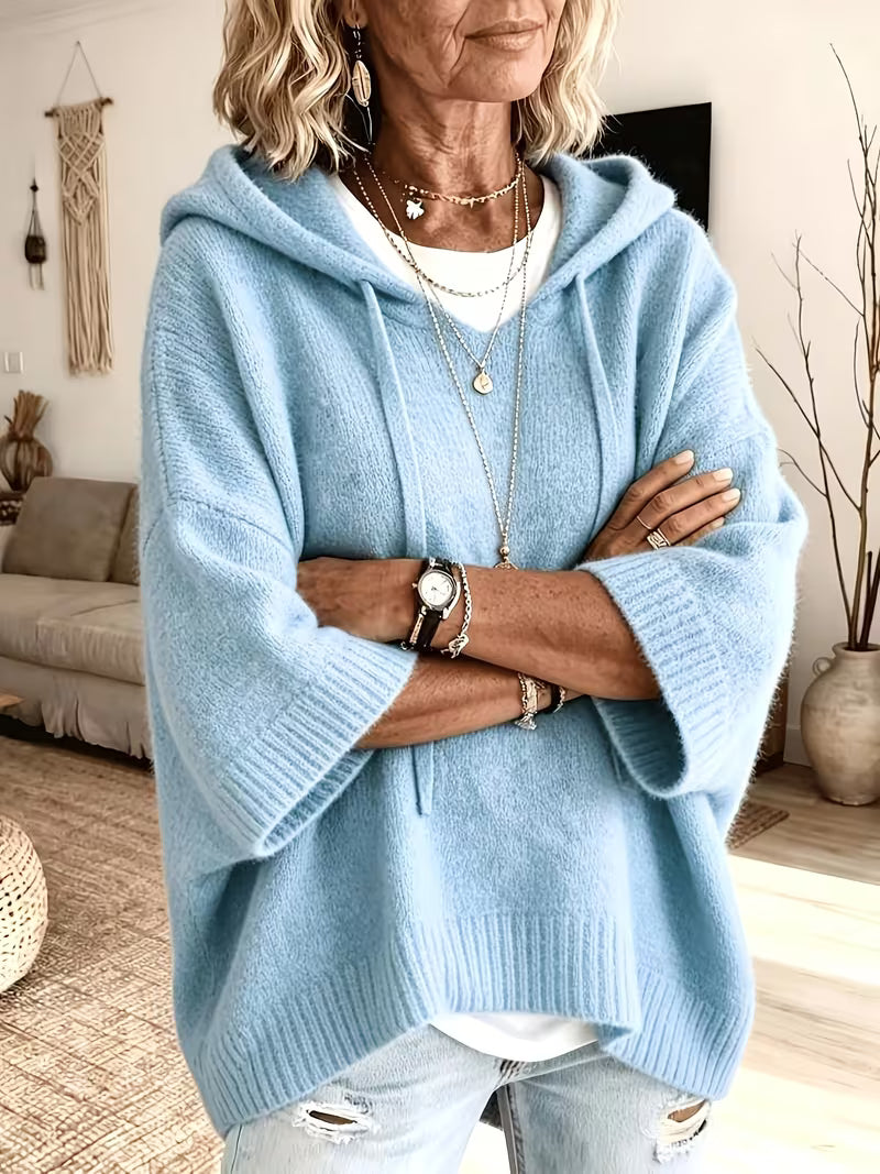 Hooded Drawstring Oversized Knit Poncho Sweater 22