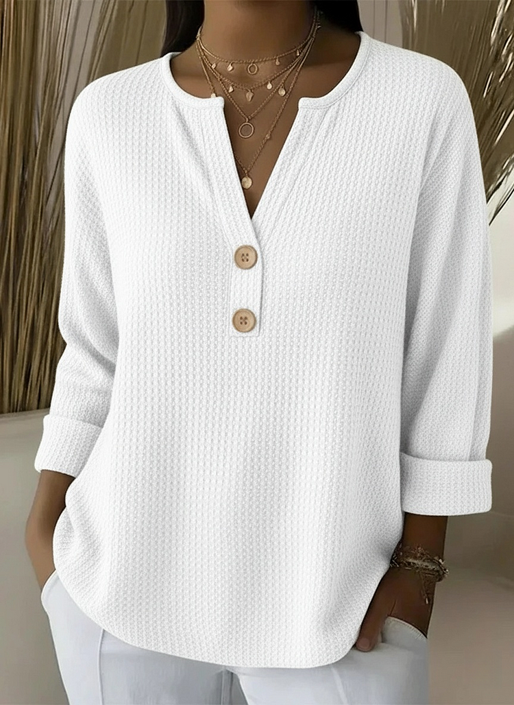 Notch Neck Waffle Knit Button Henley Top 6