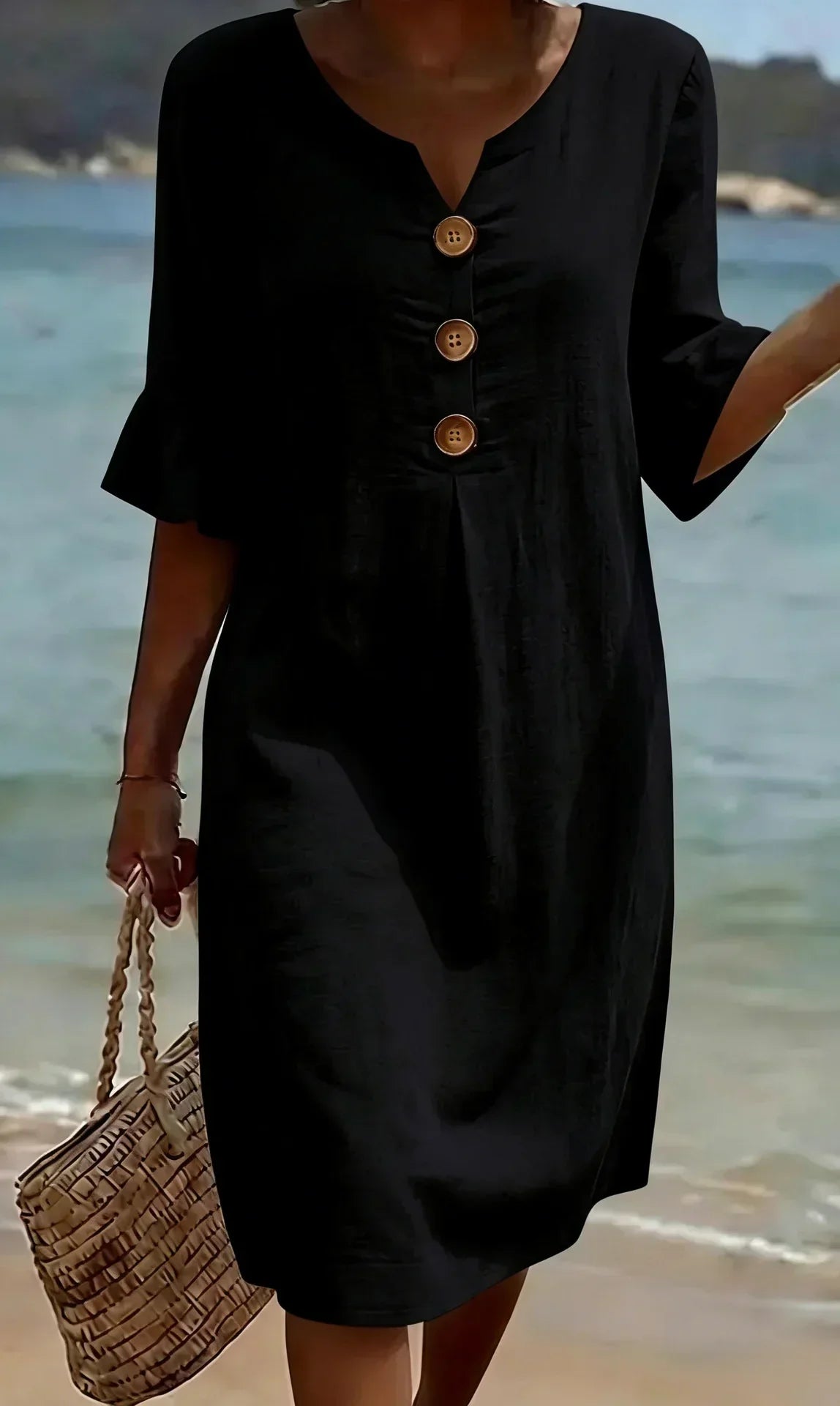 V-Neck Button Front Ruffle Sleeve Midi Dress 6