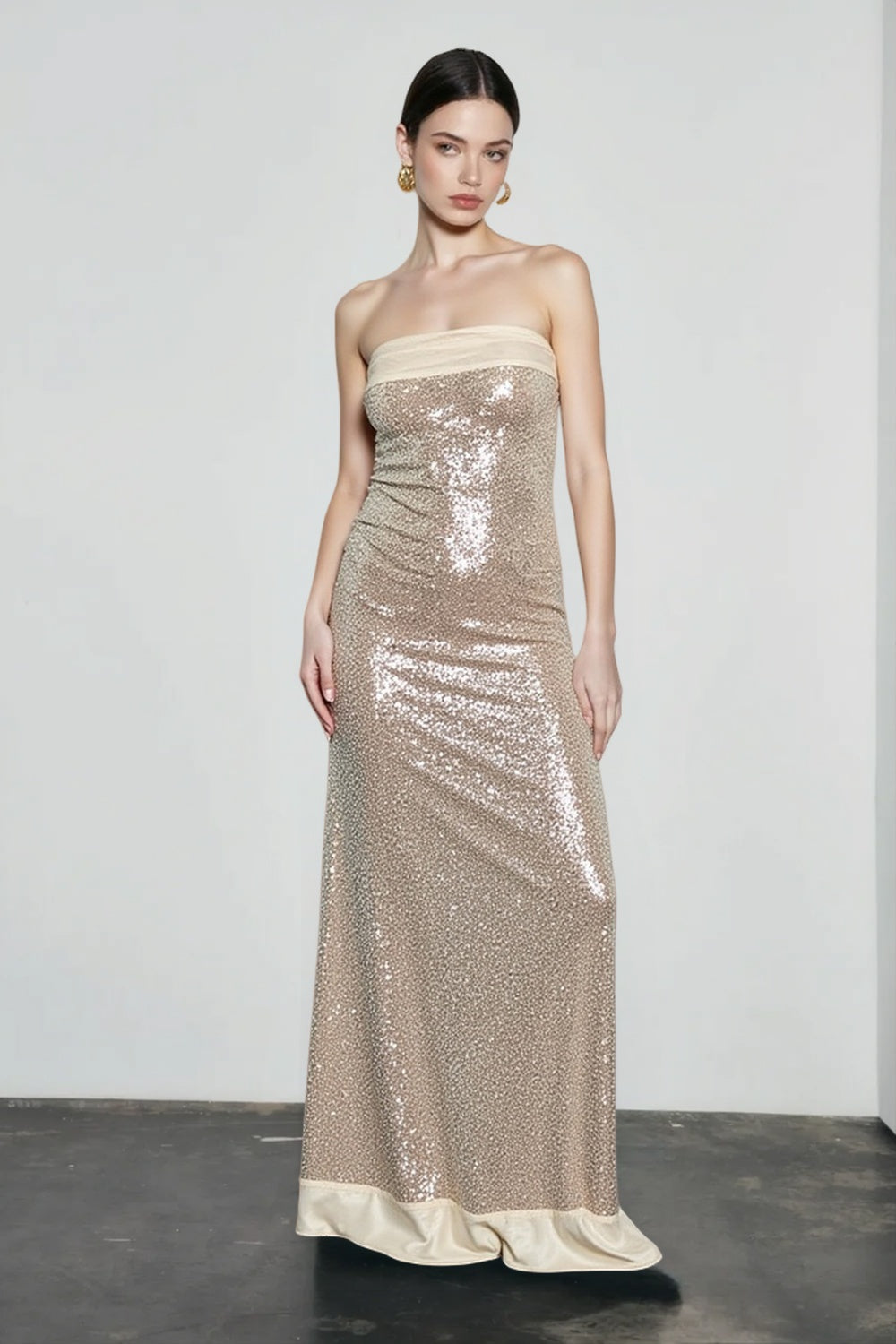 Sequin Strapless Straight Neck Column Maxi Gown 3