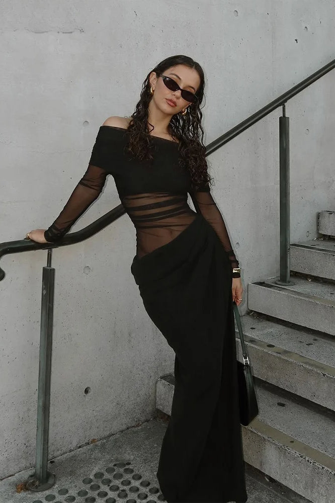 Cutenew Mesh Ruched Maxi Dress - View 2