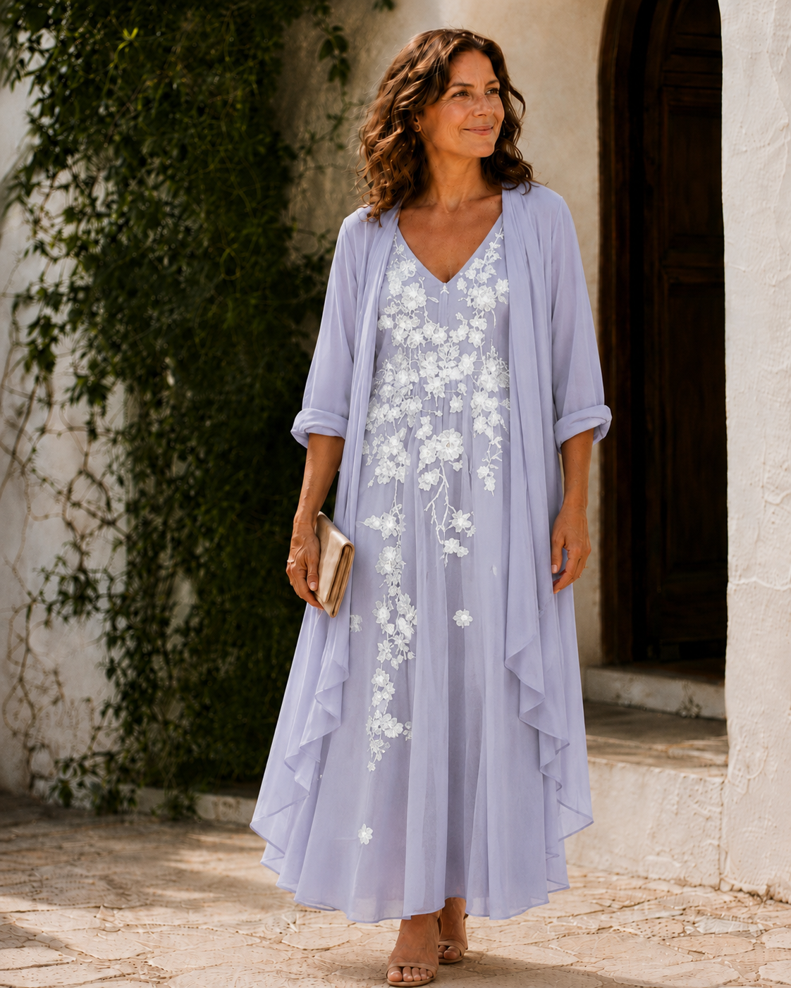 Floral Embroidered V-Neck Maxi Dress and Duster Two Piece Set 6