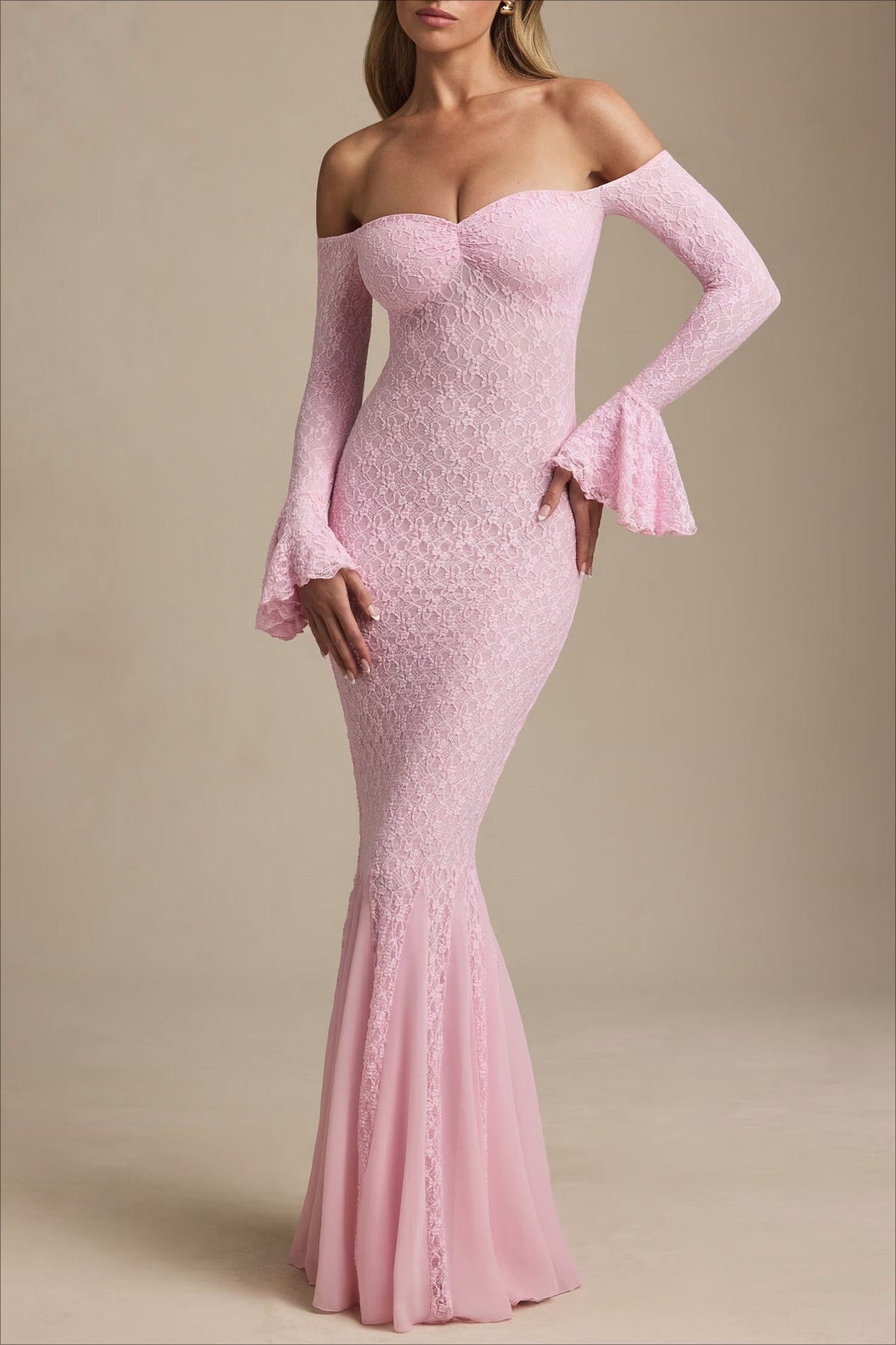 Sequin Off Shoulder Long Sleeve Mermaid Maxi Dress - View 4