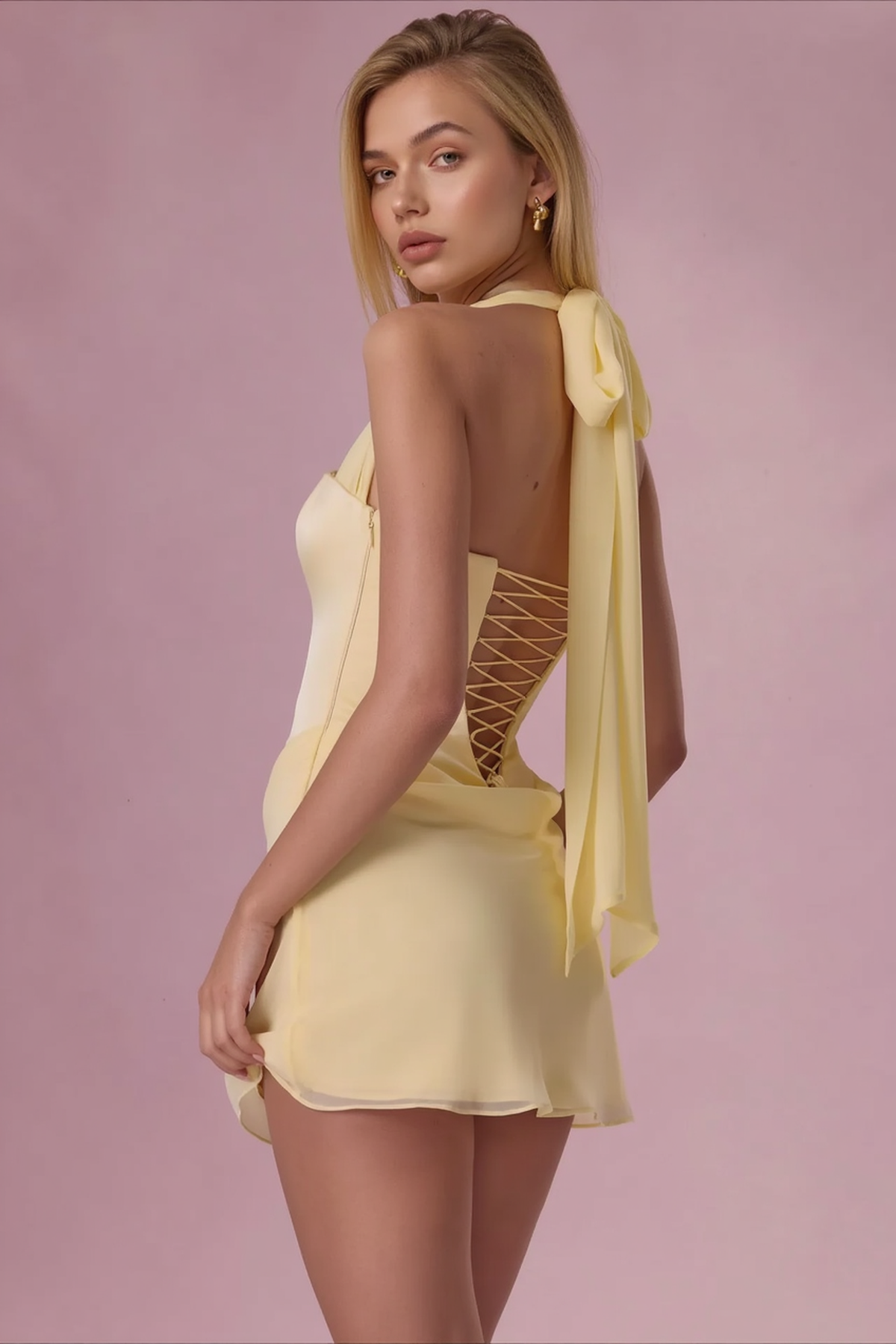 Chiffon Halter Neck Draped Bodycon Mini Dress - View 6