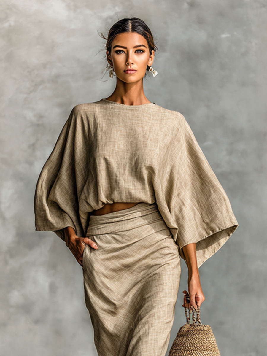 Dolman Sleeve Top and Ruched Maxi Skirt Two Piece Set 4