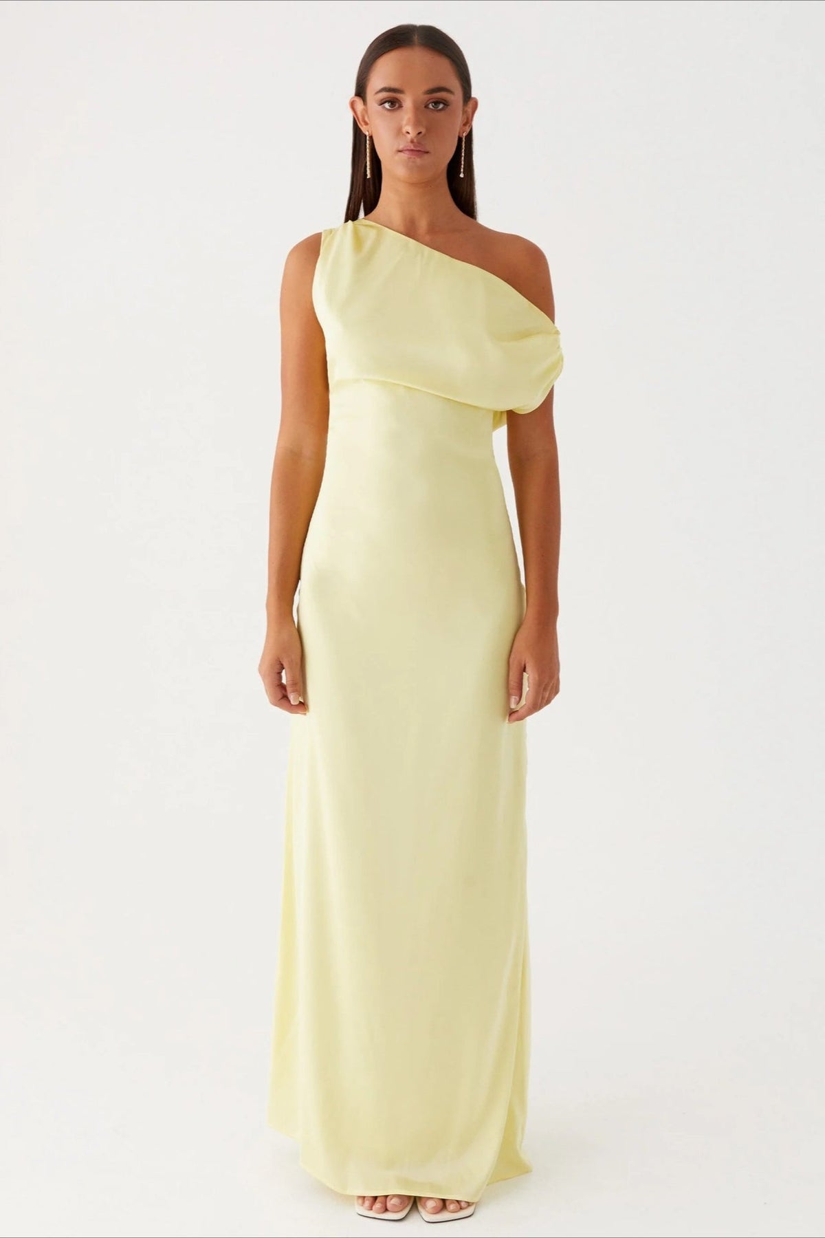 Satin Asymmetric One Shoulder Ruched Maxi Gown - View 8