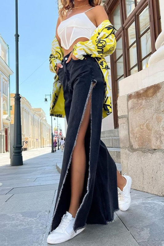 High Slit Street Style Jeans