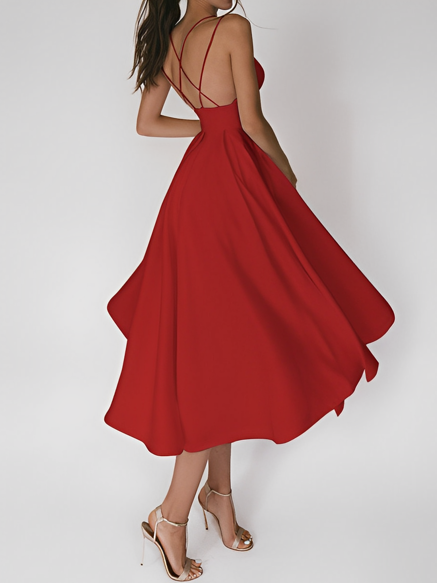Spaghetti Strap Cross Back Fit and Flare A-Line Midi Dress - View 5