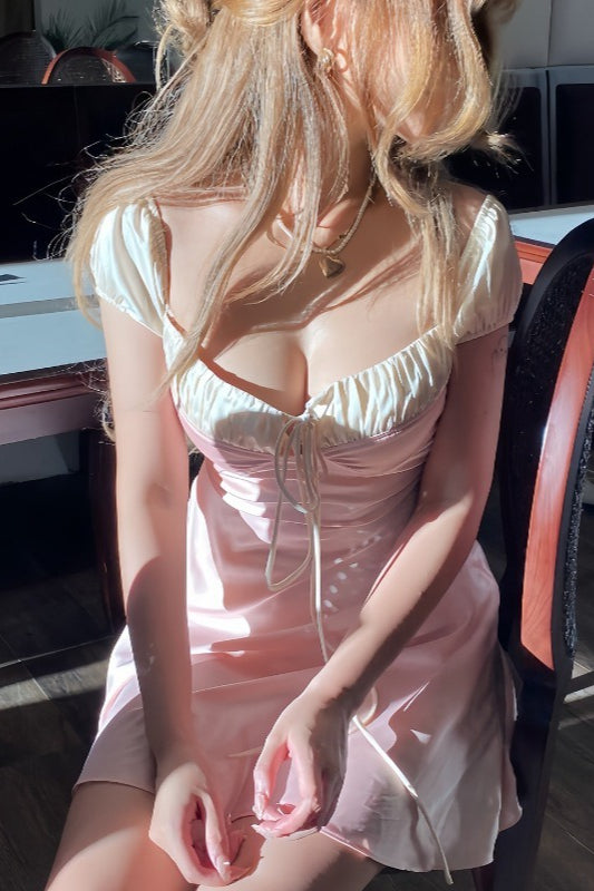 Satin Strapless Tie Slim Romantic Mini Dress