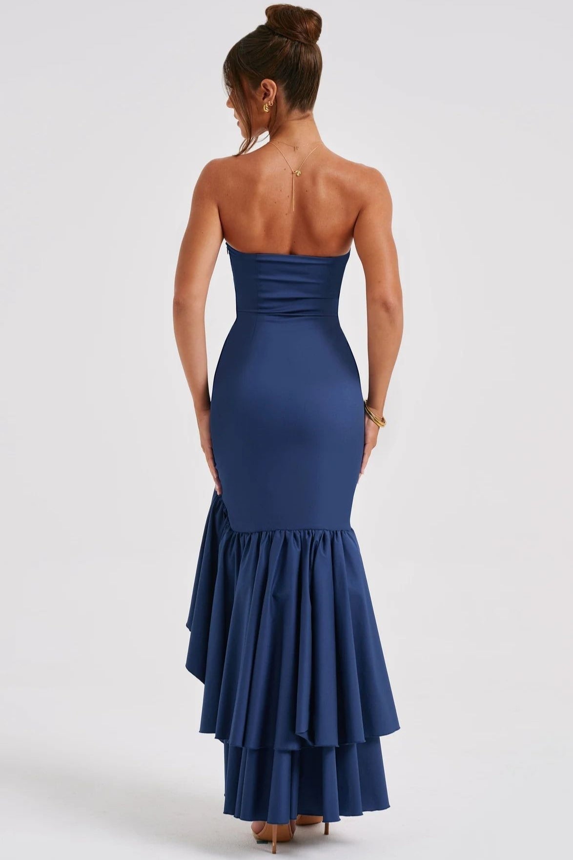 Strapless Ruffle Hem High Low Bodycon Maxi Dress - View 5