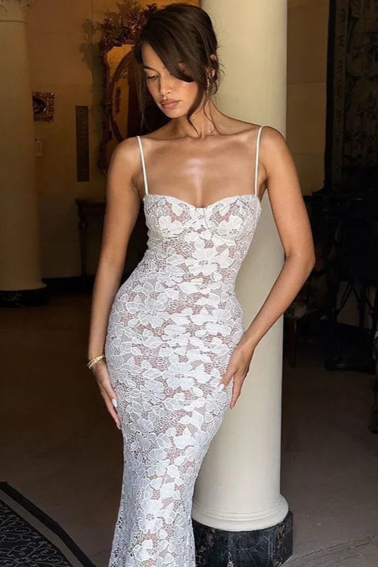 Sexy Hollow Out Lace Bodycon Maxi Dress - View 2