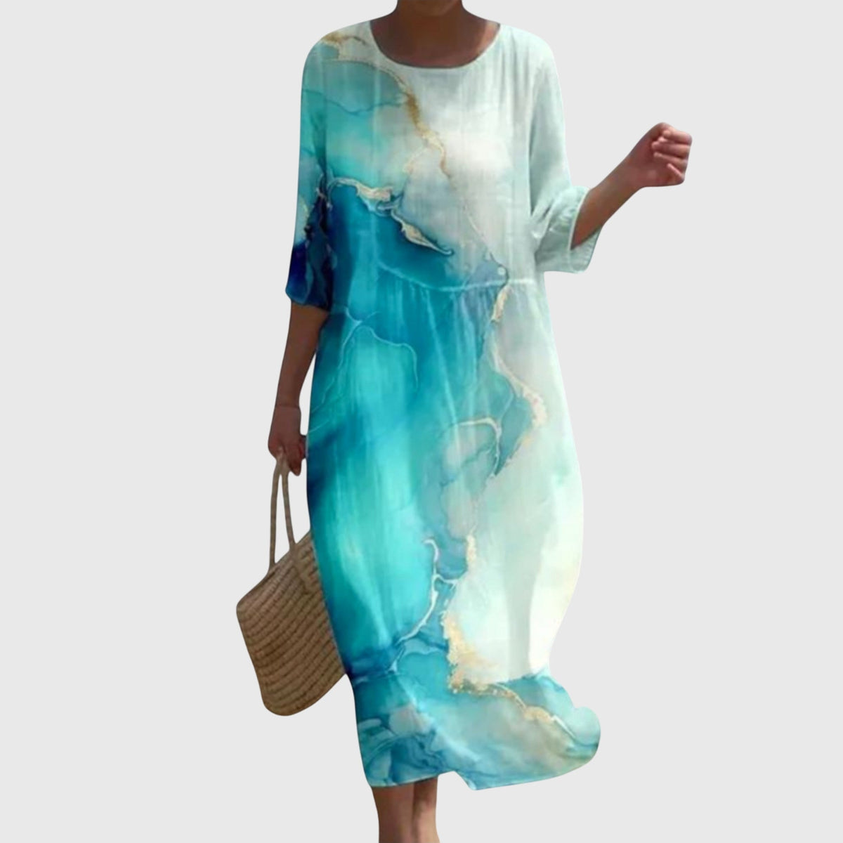 Rose Floral Round Neck Half Sleeve Maxi Dress 9