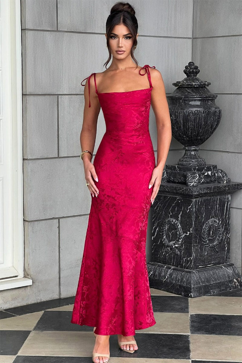 Jacquard Square Neck Backless Mermaid Maxi Dress - View 16