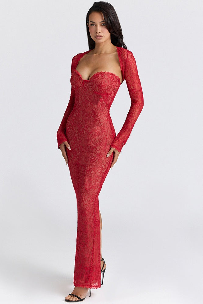 Lace Strapless Corset Bodycon Maxi Dress - View 6