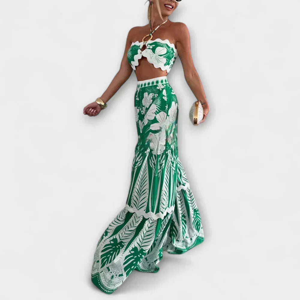 Tropical Print Halter Crop Top and Wide Leg Pants Two Piece Set 4