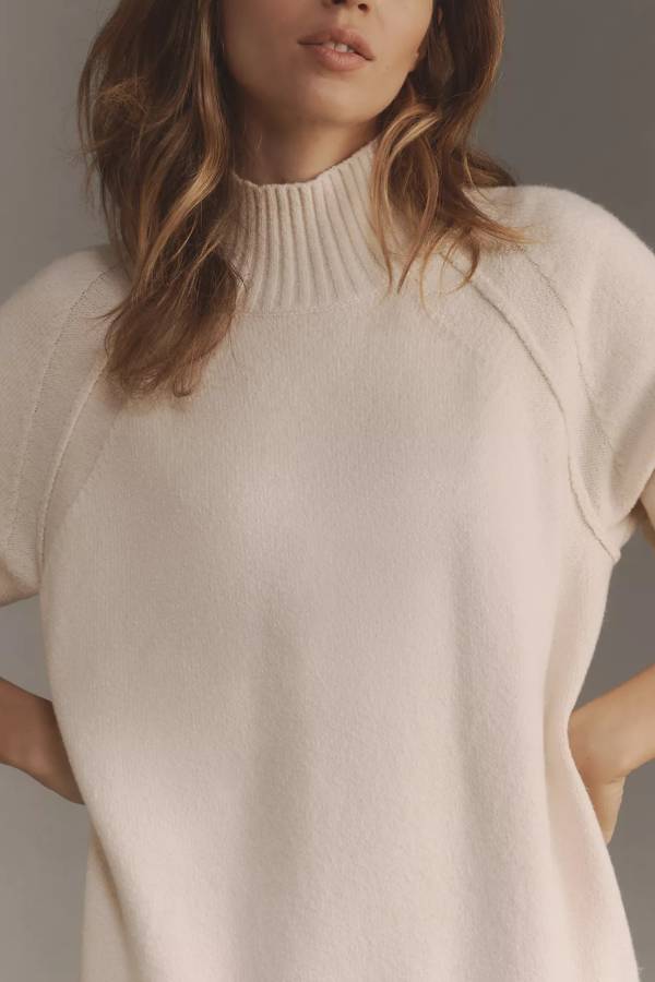 Knit Turtleneck Long Sleeve Tulle Hem Sweater Mini Dress - View 3