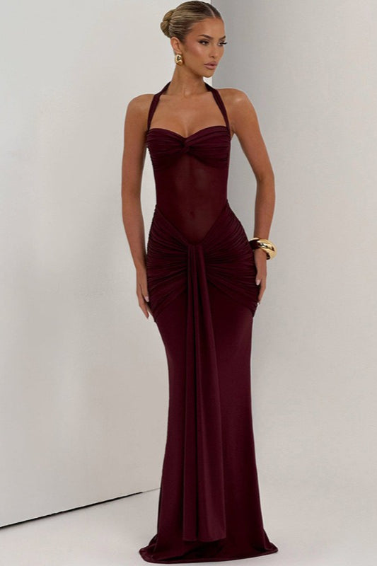 Mesh Panel Sash Maxi Dress - View 9