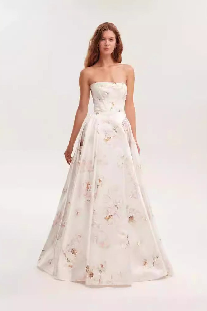 Floral Strapless Corset Cut Out A-Line Maxi Dress - View 4