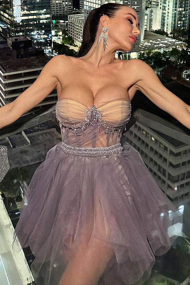 Tulle Strapless Corset Bow Fit and Flare Mini Party Dress - View 4