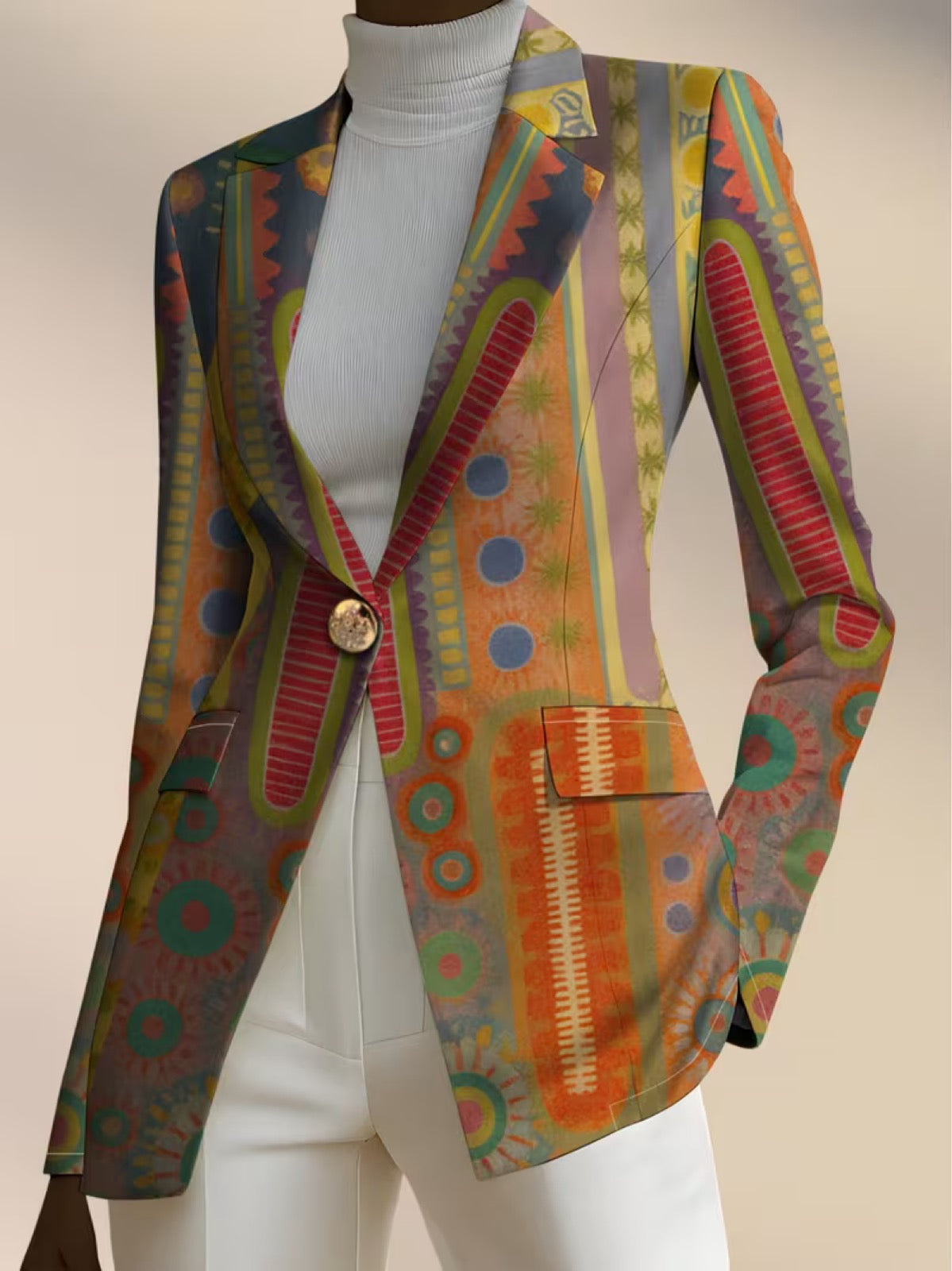Medallion Print Notch Lapel Open Front Cropped Blazer 3