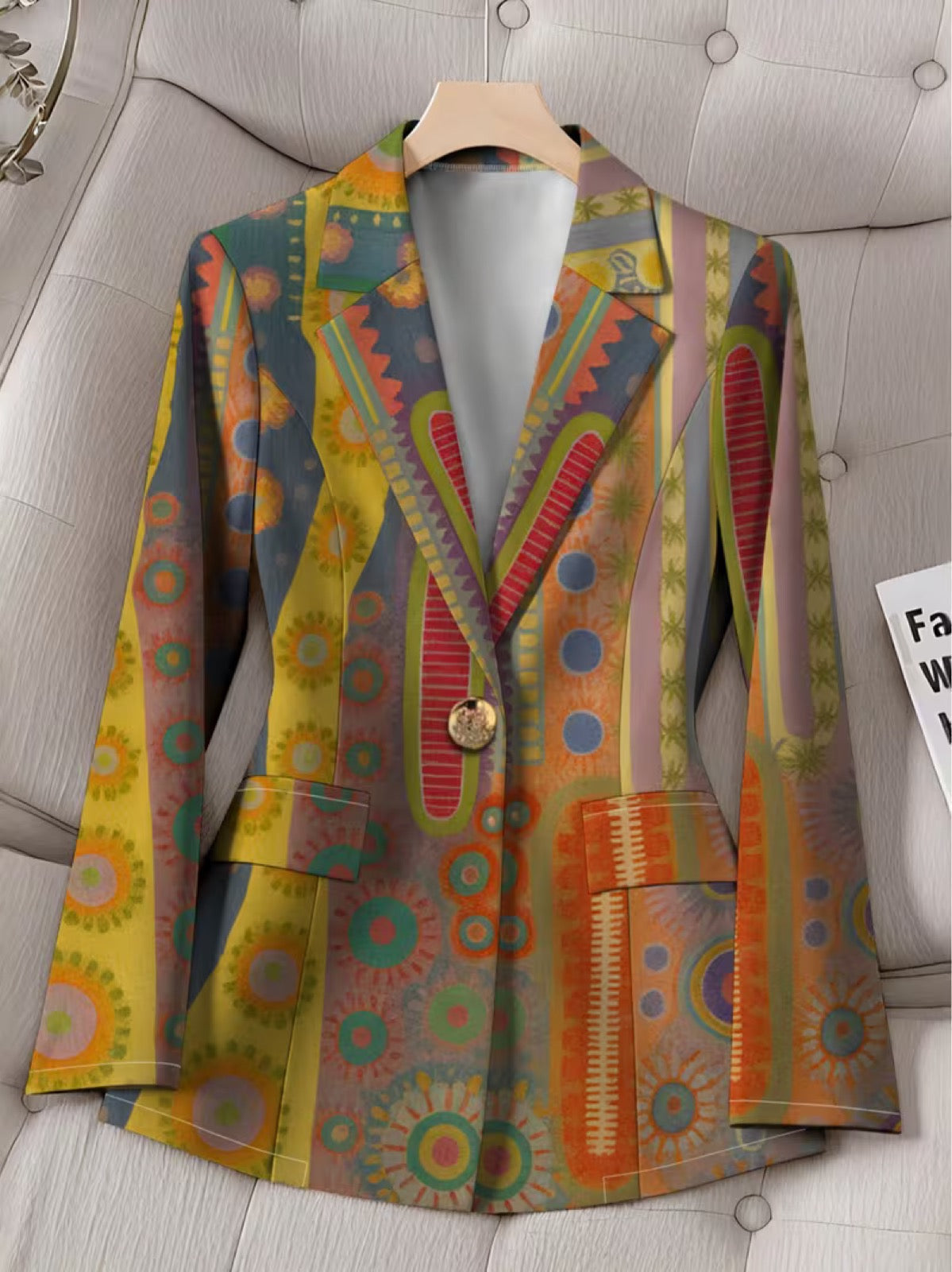 Medallion Print Notch Lapel Open Front Cropped Blazer 4