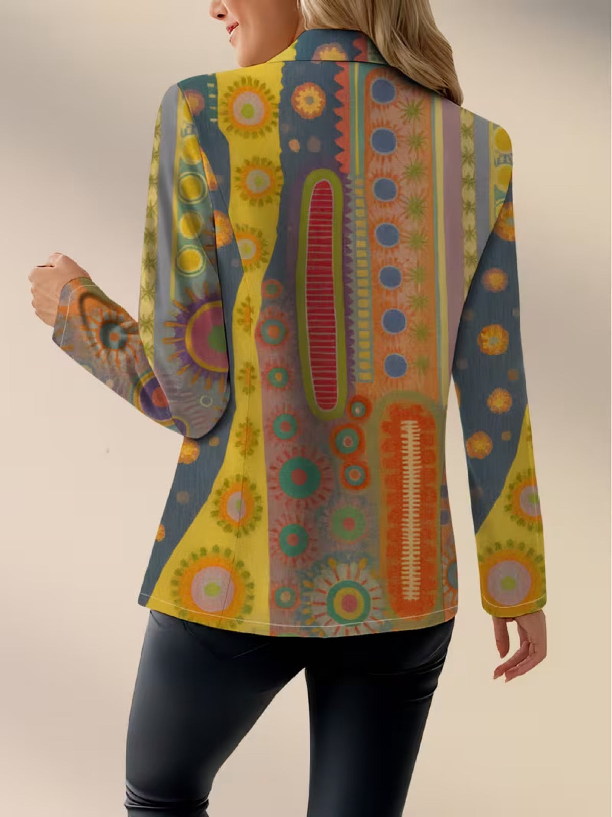 Medallion Print Notch Lapel Open Front Cropped Blazer 5