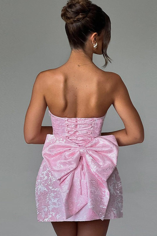 Jacquard Strapless Bow Back Fit and Flare Mini Dress - View 3