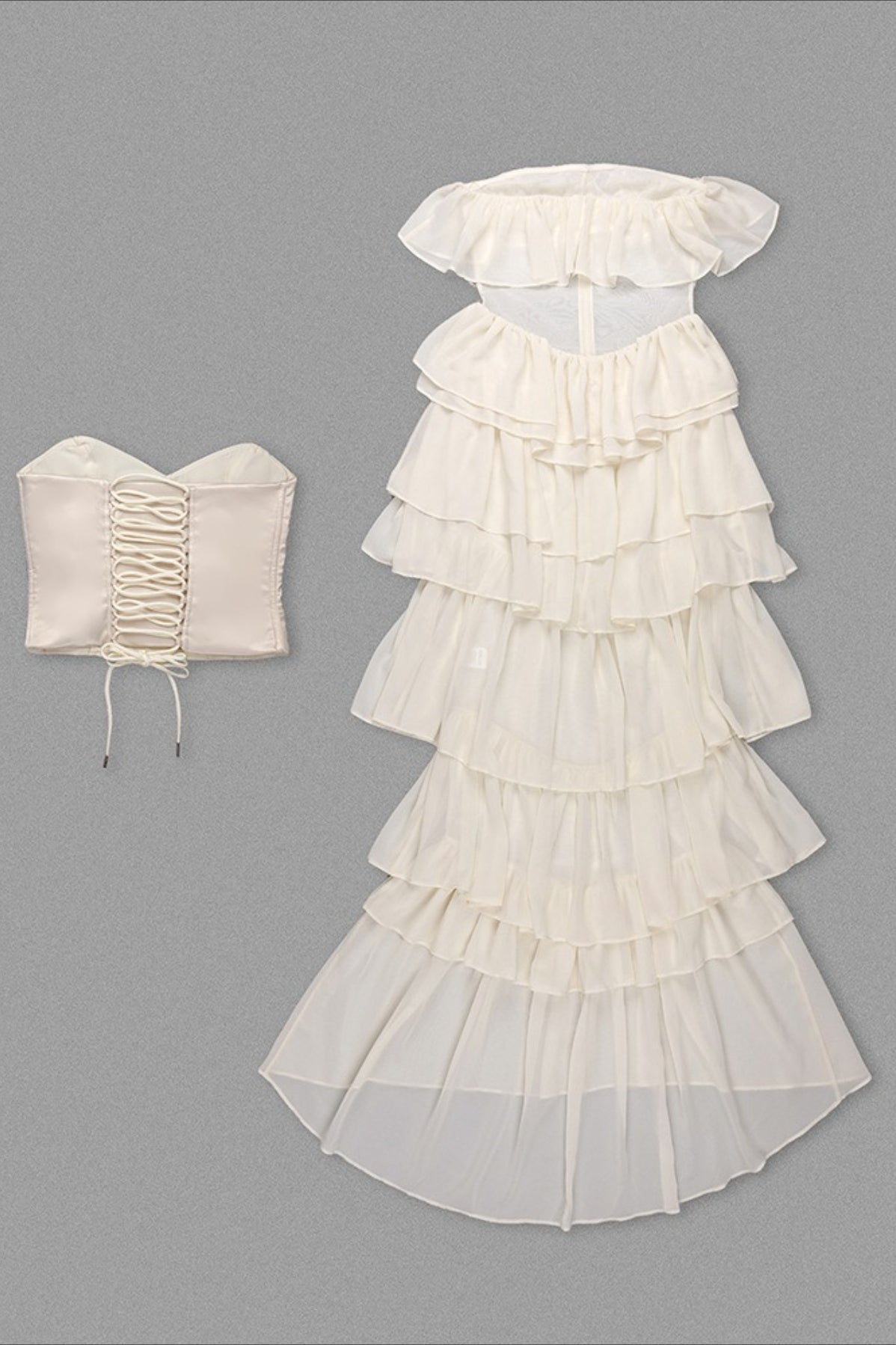 Chiffon Strapless Ruffle Corset Tiered Maxi Prom Dress - View 9