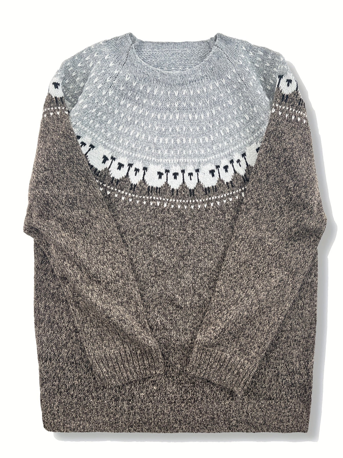 Boat Neck Sheep Fair Isle Knit Sweater 2