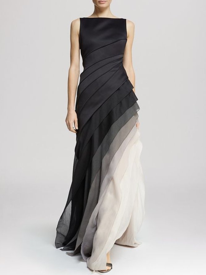 Chiffon Diagonal Tiered Layered Draped Maxi Dress - View 2