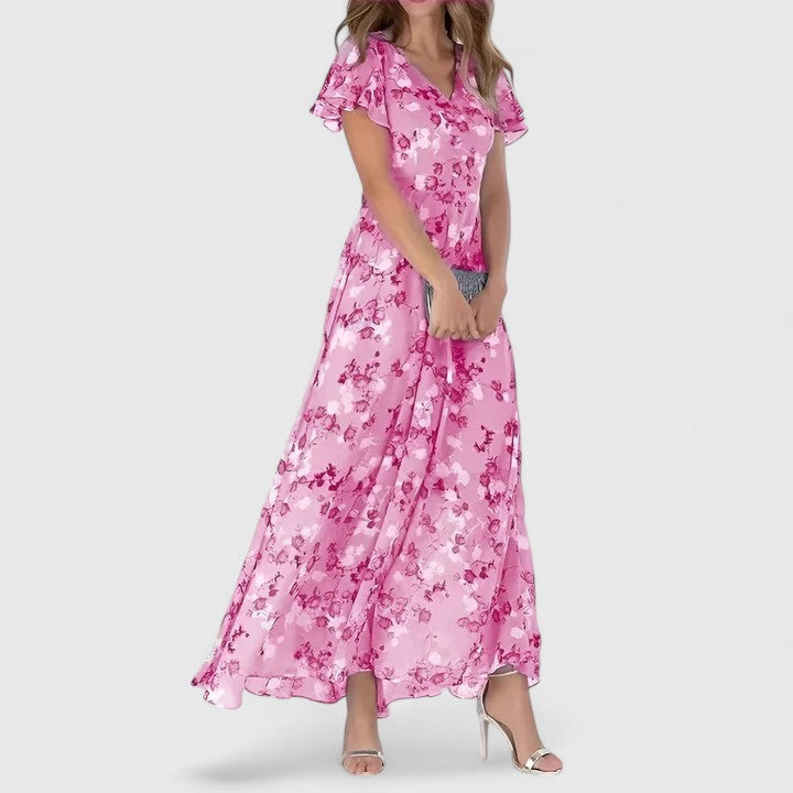 Floral V-Neck Flutter Sleeve Maxi Dress 3