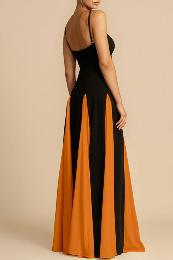 Spaghetti Strap Sweetheart Panelled Fit and Flare Maxi Gown - View 11