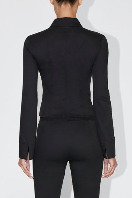 Zip Front Square Neck Long Sleeve Top