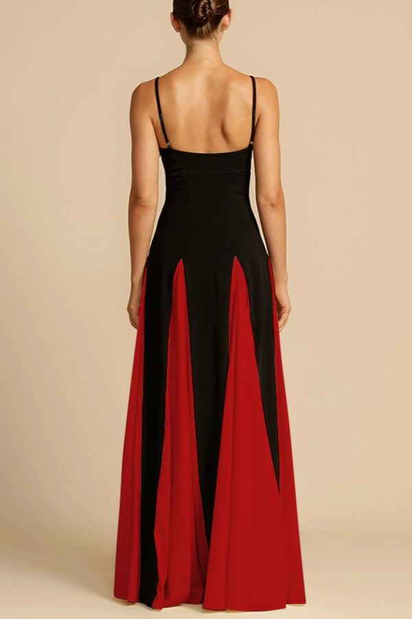 Spaghetti Strap Sweetheart Panelled Fit and Flare Maxi Gown - View 6