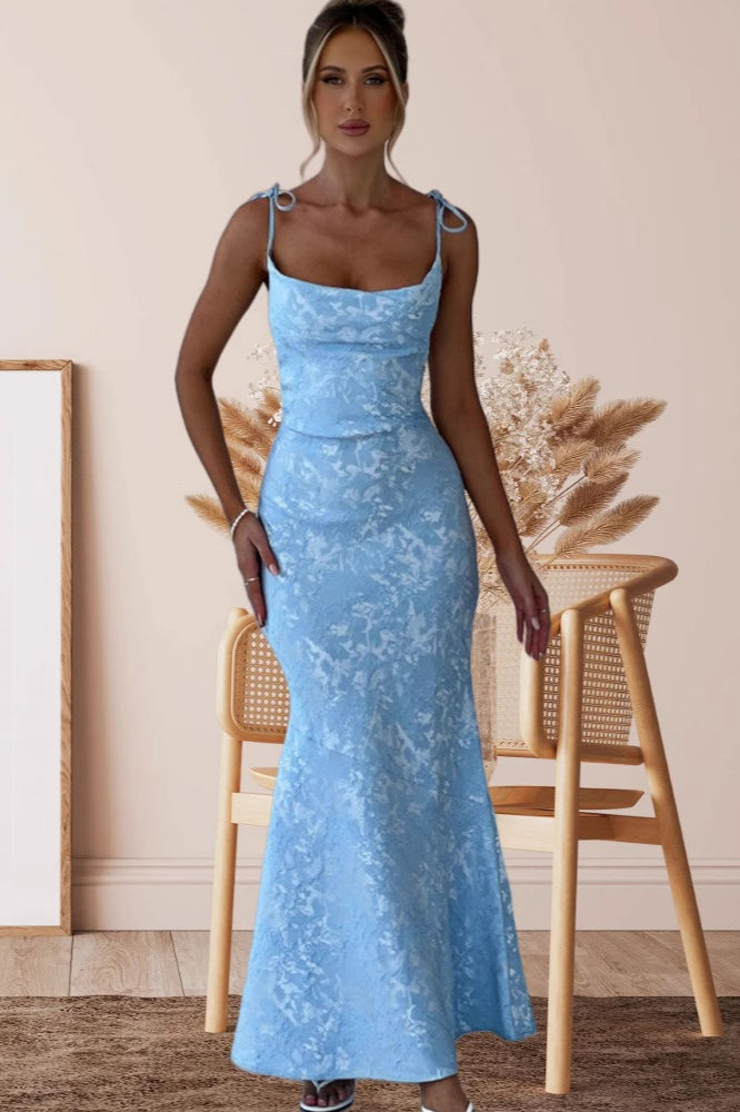 Jacquard Square Neck Backless Mermaid Maxi Dress - View 6