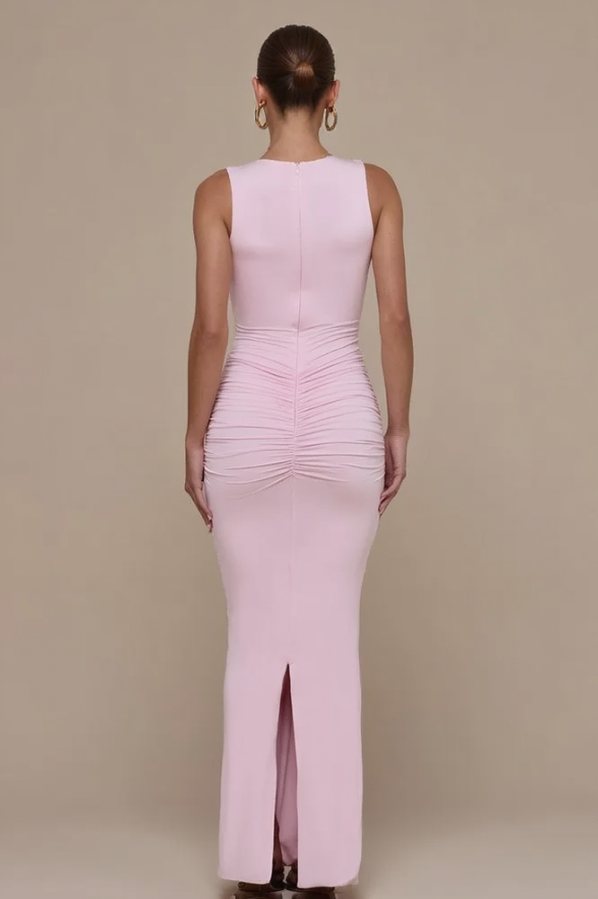 V-Neck Sleeveless Ruched Bodycon Maxi Dress - View 6