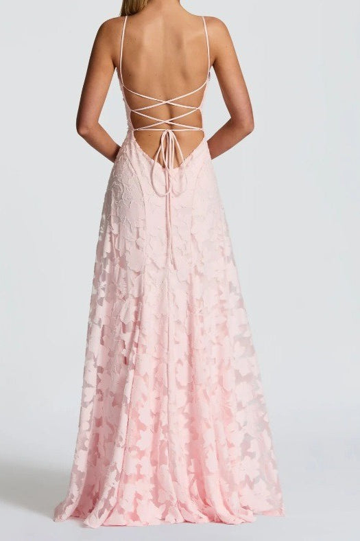 Spaghetti Strap Floral Lace Fit and Flare Maxi Dress 3