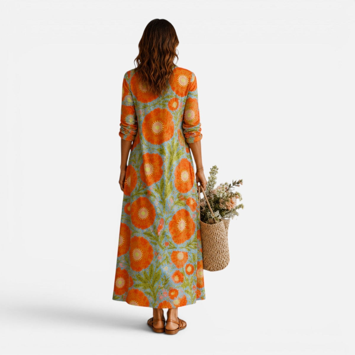 Floral V-Neck Long Sleeve Relaxed Boho Maxi Dress 2
