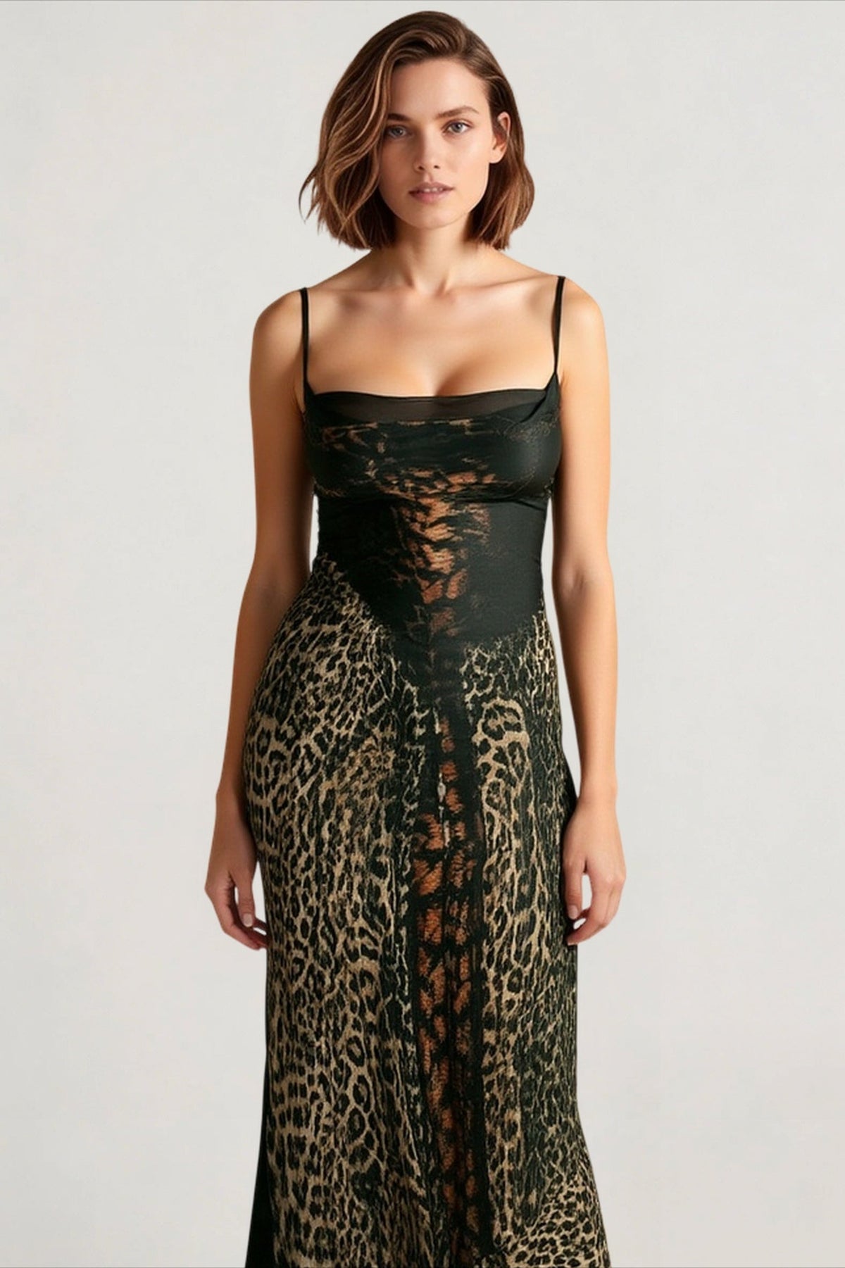 Mesh Patchwork Backless Midi Dress - View 3