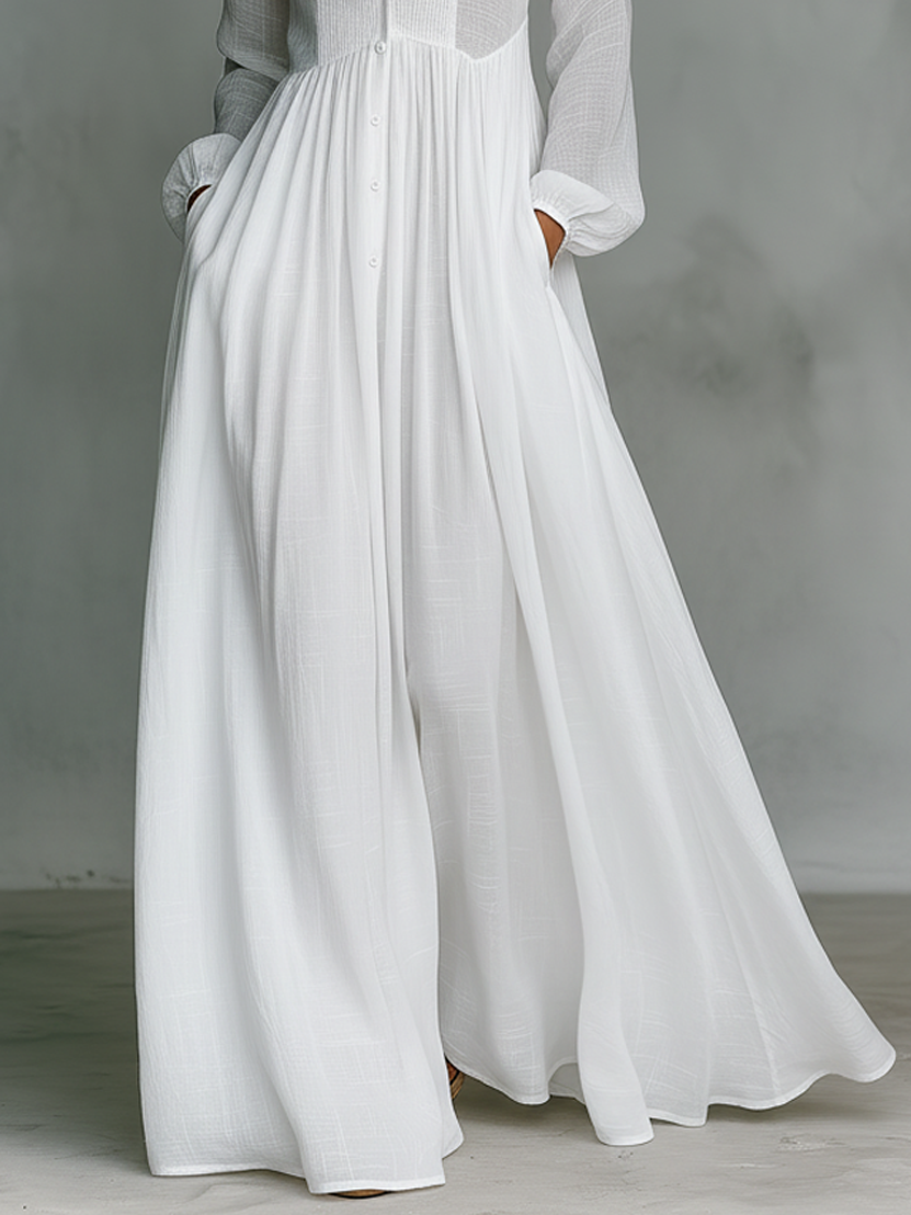 Collared Button Front Long Sleeve Maxi Shirt Dress 4