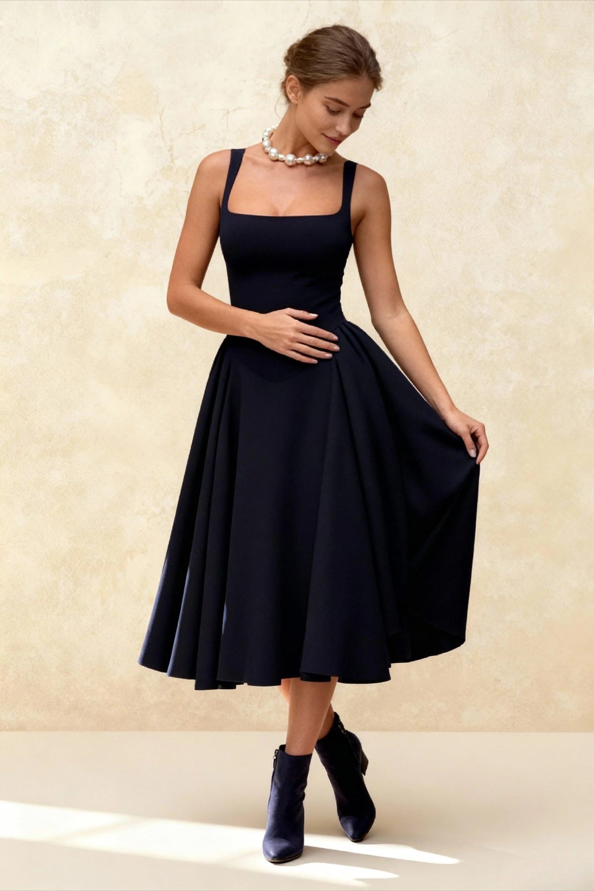 Backless Square Neck Fitted Party Dress - View 3