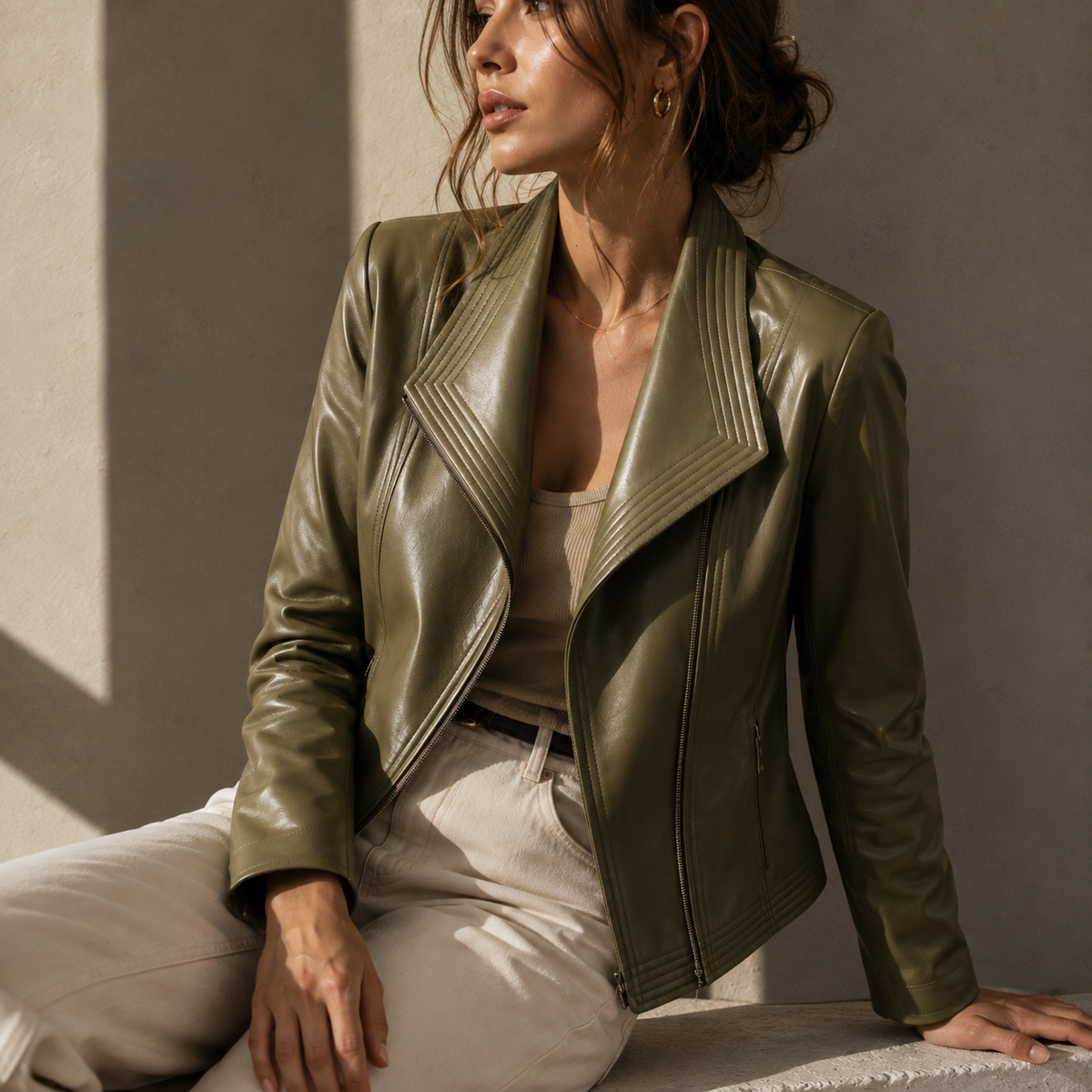 Draped Lapel Asymmetric Zip Faux Leather Jacket 3