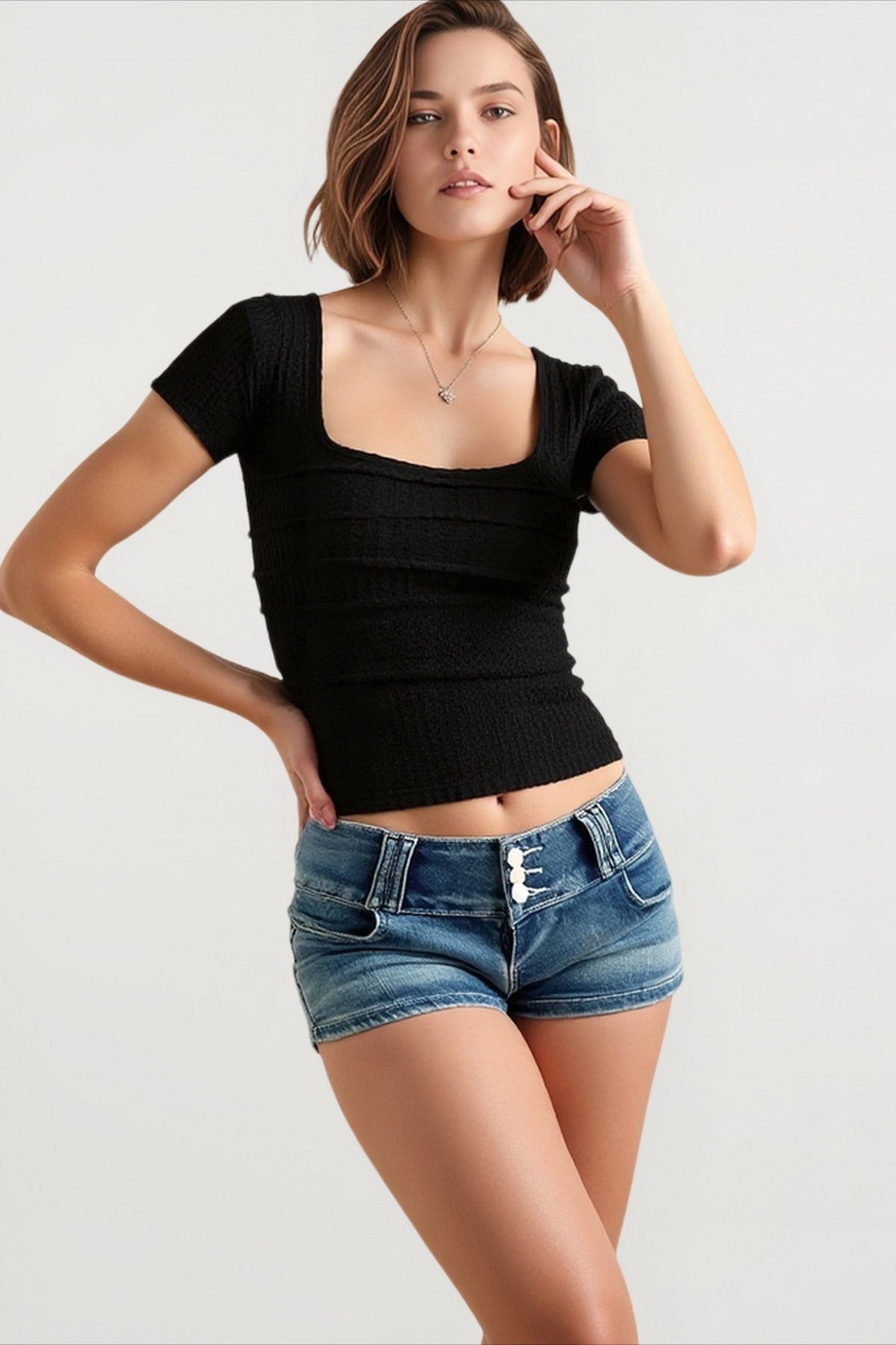 Scoop Neck Short Sleeve Ribbed Knit Top 4