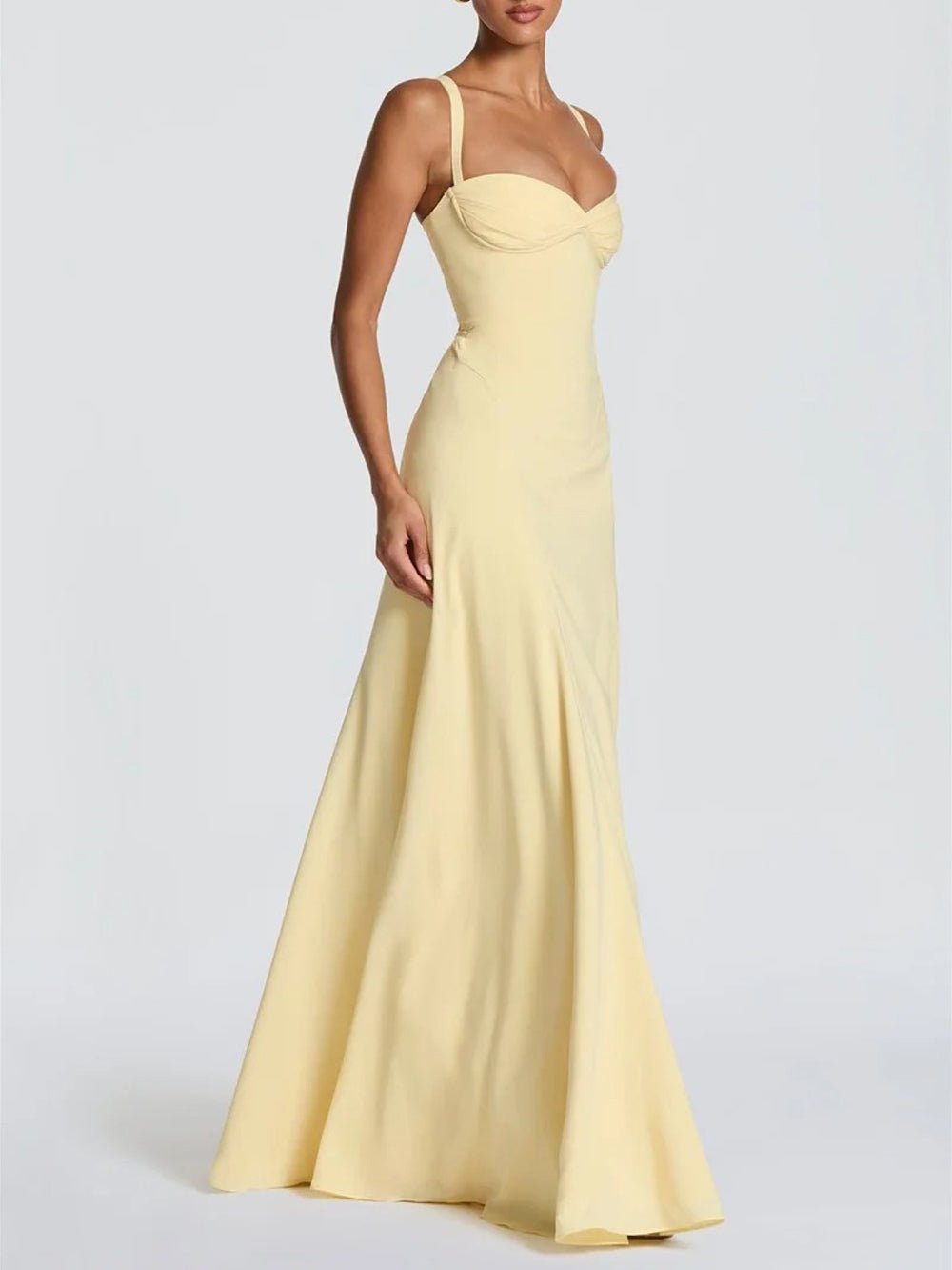 Sweetheart Neck A-Line Maxi Gown in Yellow - View 3