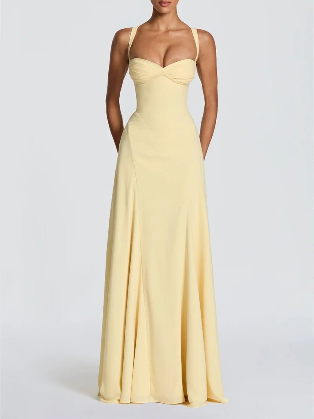 Sweetheart Neck A-Line Maxi Gown in Yellow