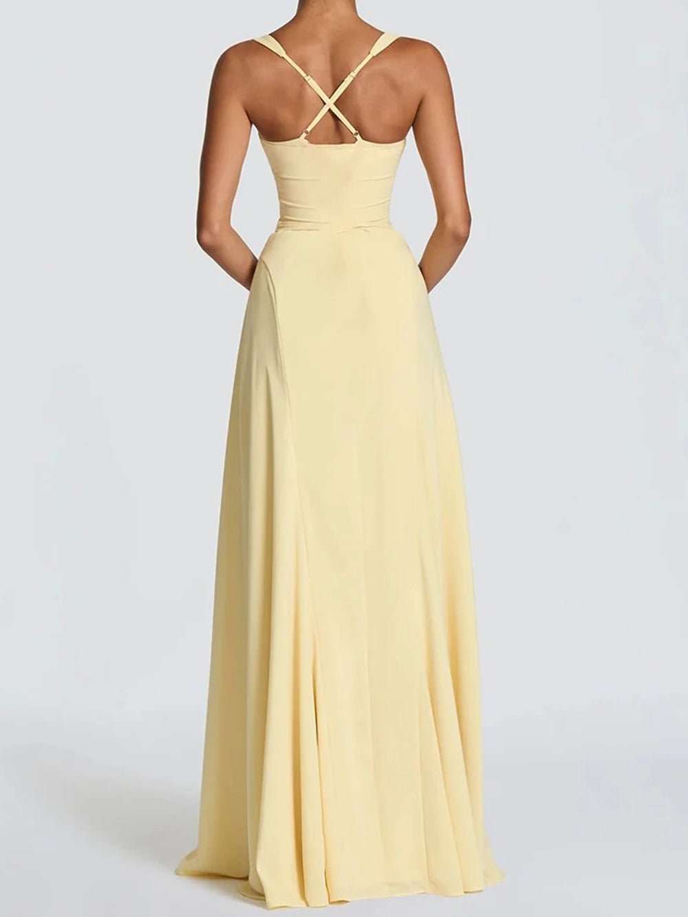 Sweetheart Neck A-Line Maxi Gown in Yellow - View 2
